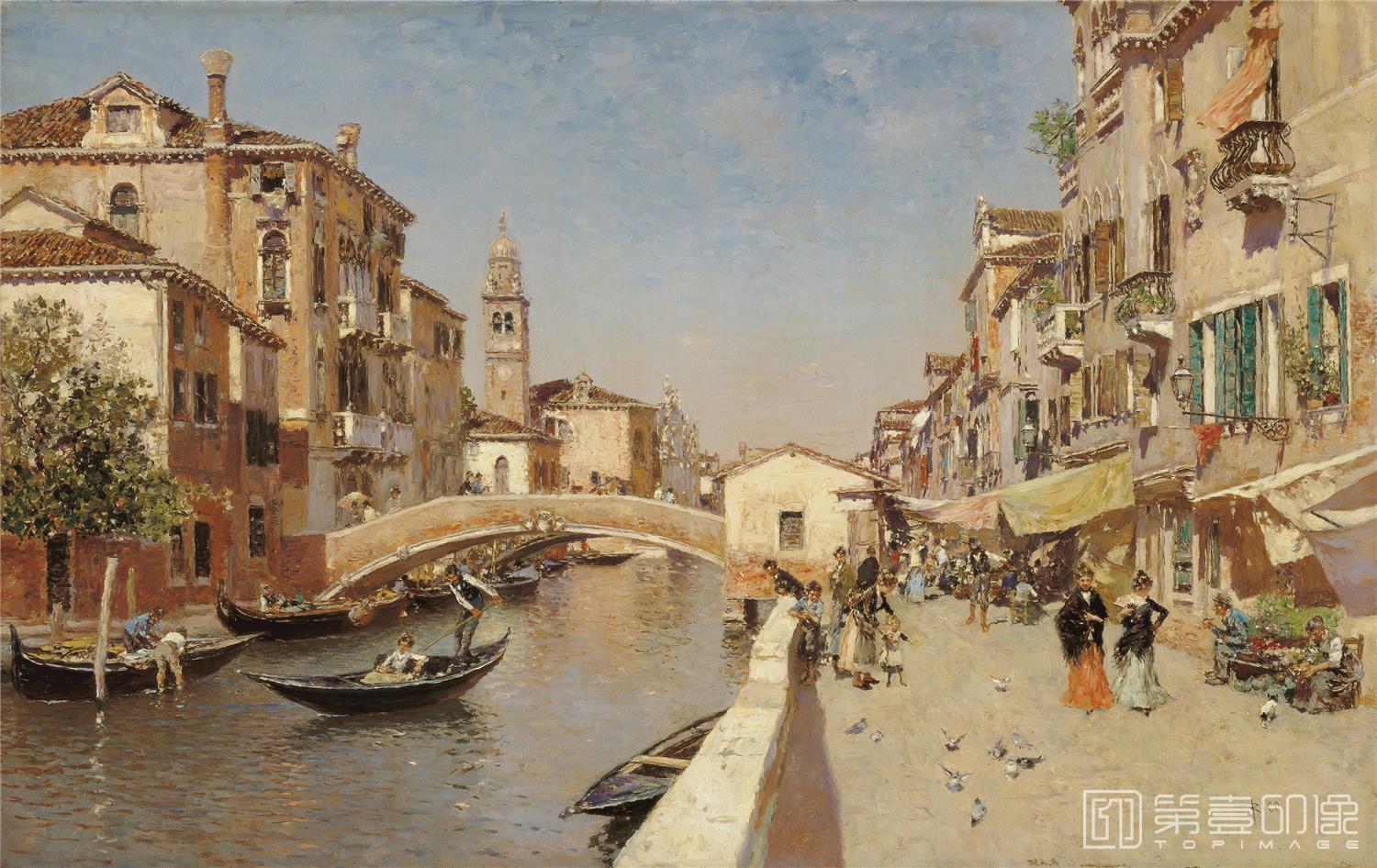 油画-西班牙喀门蒂森美术馆藏画-Martín Rico Ortega San Lorenzo River with the Campanile of San Giorgio dei greci-134